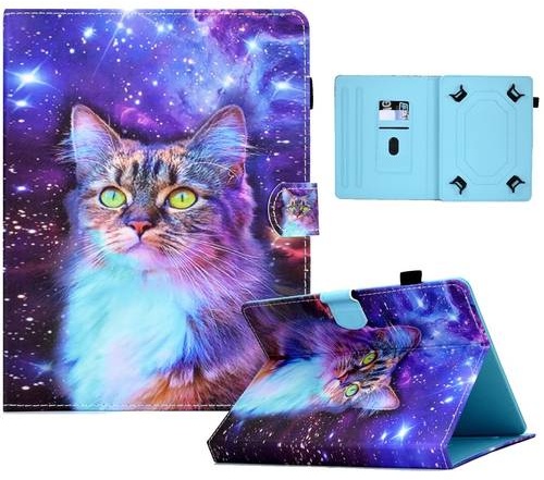 Kunstleder Tablet Cover Tasche Katze für Amazon Fire HD 10 / 10 Plus Schwarz Hülle Case Etui
