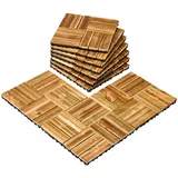 Vevor Terrassenfliesen,10er-Set, Balkonfliesen 30 x 30 cm, wasserdichter Bodenbelag aus Torfkieferholz, Holzfliesen Terrassenbodenbelag für Veranda, Poolrand, Balkon, Hinterhof (Holzoptik)