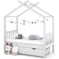 vidaXL Kinderbett Himmelbett mit Schublade 70 x 140 cm Kiefer massiv weiß