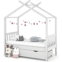 vidaXL Kinderbett Himmelbett mit Schublade 70 x 140 cm Kiefer massiv weiß