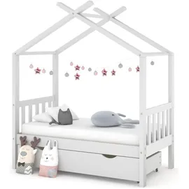 vidaXL Kinderbett Himmelbett mit Schublade 70 x 140 cm Kiefer massiv weiß