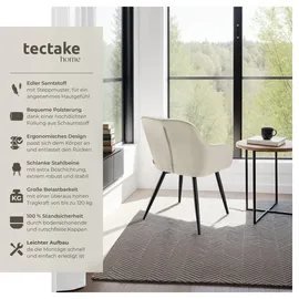 Tectake Esszimmerstuhl, gepolstert, in Samtoptik, gesteppt, schlanke Stahlbeine, 58 x 62 x 82 cm