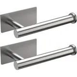 Set Aus Zwei Wandmontierten Toilettenpapierhaltern Aus Edelstahl, Selbstklebend Und Ohne Bohren.