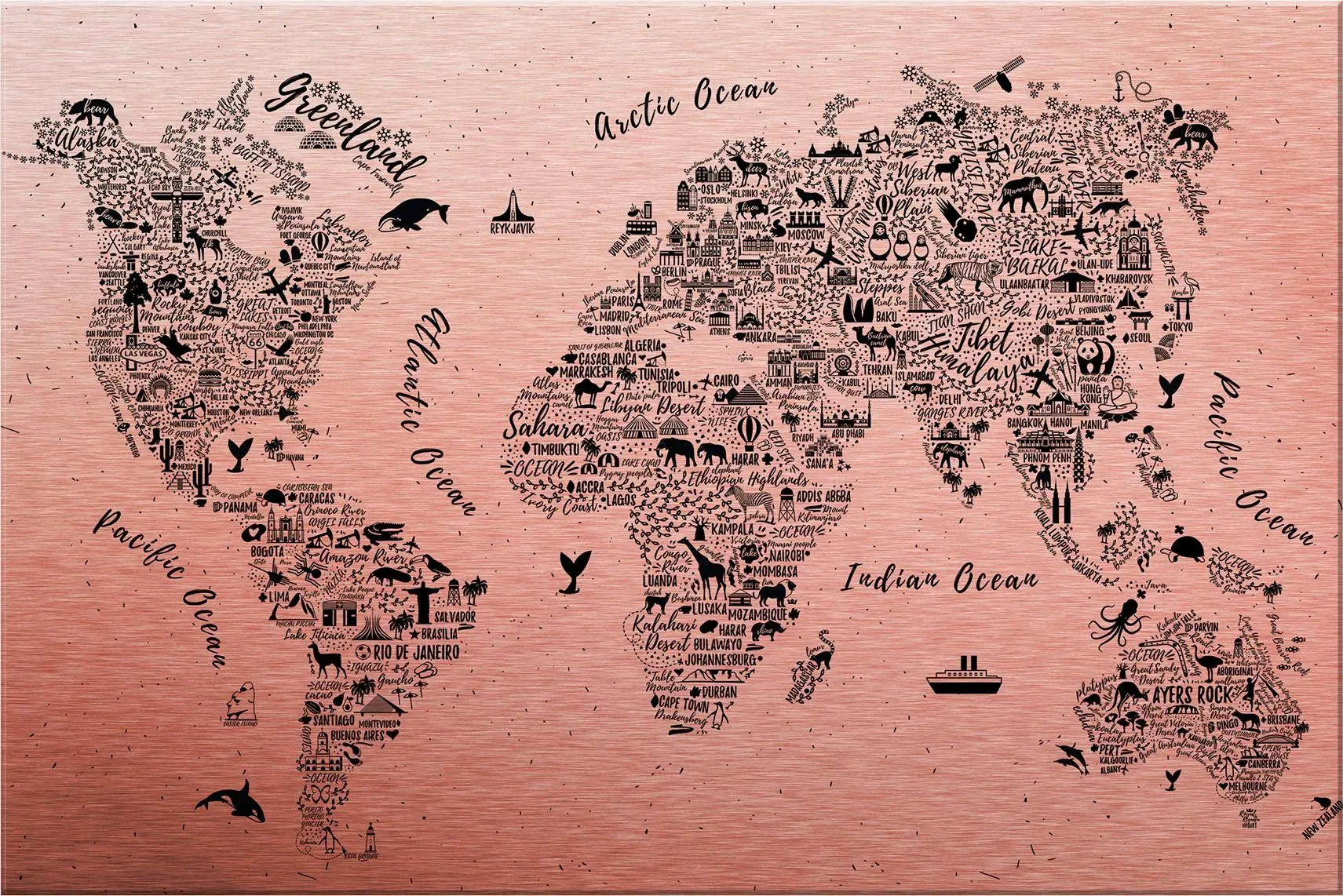 Wall-Art Metallbild »Weltkarte Around the world«, Maße (B/T/H): (120/0,3/75 cm) Wall-Art rosa