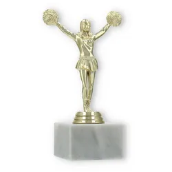 Pokal Kunststofffigur Cheerleader Tanz gold auf weißem Marmorsockel 17,3cm