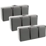 ETT 3er Set Feuchtraum Dreifachsteckdose Serie SECURE Aufputz IP44 250V grau