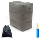 Intirilife Fußstütze Reise Hocker Kissen in Grau - 46 x 28 x 47.5 cm - Fuß Stützkissen Aufblasbar Faltbar mit Tasche und Luftpumpe für Unterwegs