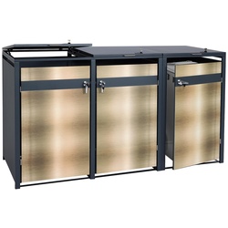 3er Mülltonnenverkleidung MCW-J82, Mülltonnenbox, erweiterbar, Metall 80kg, anthrazit ~ gold