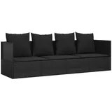 Outdoor-Loungebett mit Kissen Schwarz Poly Rattan