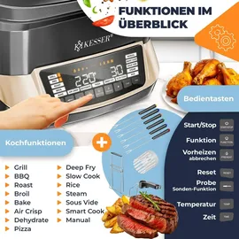 Kesser KESSER® Multikocher Küchengerät mit 16 Programme - Grillen, Backen, Dampfgaren Vorheiz- & Warmhaltefunktion, Schnellkochkopf, Heißluftfritteuse, Reiskocher, Slow Cooker, Joghurtbereiter