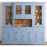 Casa Padrino Landhausstil Esszimmerschrank Hellblau / Naturfarben 245 x 47 x H. 225 cm - Massivholz Küchenschrank - Esszimmer Möbel im Landhausstil - Landhausstil Esszimmer Einrichtung