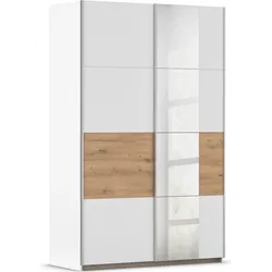 Schwebetürenschrank »Kleiderschrank Schrank Garderobe Schlafzimmerschrank OXFORD«, (in 3 verschiedenen Ausstattungen BASIC/CLASSIC/PREMIUM), mit Griffleisten aus Metall, auch für kleinere Räume MADE IN GERMANY, Alpinweiß/Eiche Artisan, Griffe Alu, ,...