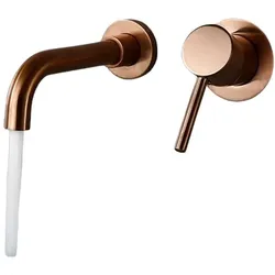 KLARWERK NAVIS | Badarmatur Wandmontage 2-teile Roségold  | Schlichte Edelstahl Mischbatterie Wandarmatur Bad | Hotel Gastro Wasserhahn Waschtischarmatur