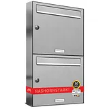 AL Briefkastensysteme 2er V2A Edelstahl Briefkastenanlage Silber inkl. Zeitungsfach