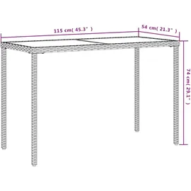vidaXL Gartentisch mit Glasplatte 117,1 x 58,9 x 11,3 cm Beige