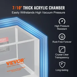 Vevor 2 Gallonen Vakuumkammer, verbesserte Mehrzweck-Vakuum-Entgasungskammer aus Acryl, transparente Vakuumkammer, für Harzentgasung, Kieselgel-entgasung, Gips-entgasung und Vakuumextraktion