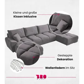 bromarkt Ecksofa NUBES Schlaffunktion, Bettkasten U-Form 372x184x85cm Rosa, - Rosa