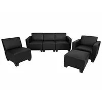 Modular Couch-Garnitur Sofa-System Lyon 3-1-1-1, Kunstleder ~ schwarz