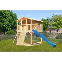 Karibu Stelzenhaus Benjamin Set Natur Holzrampe Rutsche 3 m Blau