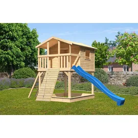 Karibu Stelzenhaus Benjamin Set Natur Holzrampe Rutsche 3 m Blau