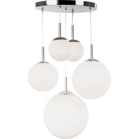 GLOBO Hängelampe Esstisch Pendelleuchte modern Wohnzimmerlampe silber, Hängeleuchte 5-flammig Design Glas Kugel opal, Metall, 5x E27 Fassung, DxH 50x90 cm