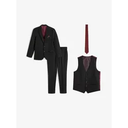 bonprix Anzug mit Weste und Krawatte (4-tlg.Set) Slim Fit, schwarz, 66