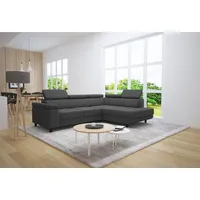 thematys Ecksofa LUNA L mit Schlaffunktion & Bettkasten – aus Velours oder Cord Stoff, mit 5 verstellbaren Kopfstützen, – L-Form 250×183 cm – Schlafsofa mit Auszug grau