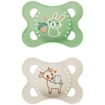 MAM Schnuller im 2er-Set, zahnfreundlicher Baby Schnuller aus nachhaltigen & bio-erneuerbaren Materialien, Sauger aus MAM SkinSoft Silikon, mit Schnullerbox, 0-6 Monate,