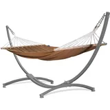 Potenza Outdoor Hängematte mit Gestell für 2 Personen I Stabhängematte XXL 220x160, 200kg I Hängemattengestell 220kg Wetterfest (Braun, Gestell Grau)