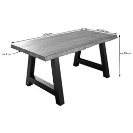 sam möbel gmbh Esstisch Baumkante Massiv Akazie nussbaumfarben 300x100 A-Gestell schwarz ALICANTE - Braun