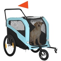 PawHut Fahrradhundeanhänger 2-in-1 Hundeanhänger, Hundebuggy max. 30 kg, Hundewagen mit Reflektoren blau