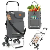 Sekey Faltbarer Einkaufstrolley mit Treppensteiger, Klappbarer Trolley für Senioren, Hackenporsche mit 3 Rädern, 3-in-1 Trolley, Sackkarre & Umhängetasche, Grau