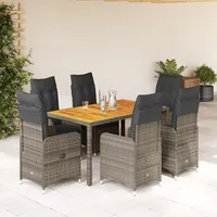 vidaXL 7-tlg. Garten-Bistro-Set mit Kissen Grau Poly Rattan - Grau