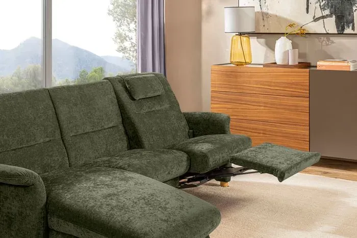 Segmüller Werkstätten Sofa inkl. Longchair Bora Stoff Moos