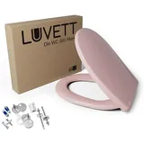 LUVETT WC-Sitz C100 mit Absenkautomatik, Duroplast sanitär, Universelle O-Form (Komplett-Set, Inklusive 3 Befestigungsarten), mit Original SoftClose® Absenkautomatik, Duroplast rosa