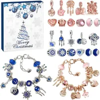 LuxusKollektion Werfunee Adventskalender Mädchen Schmuck DIY-Set 2024 - 24-teiliges Schmuckarmband Kit für Mädchen 5-12 Jahre - Roségold-Dunkelblau