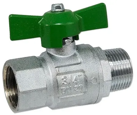 Kugelhahn 3/4'' IG x 3/4'' AG - DN 20 - Messing vernickelt - mit Flügelgriff grün - voller Durchgang - mit DVGW