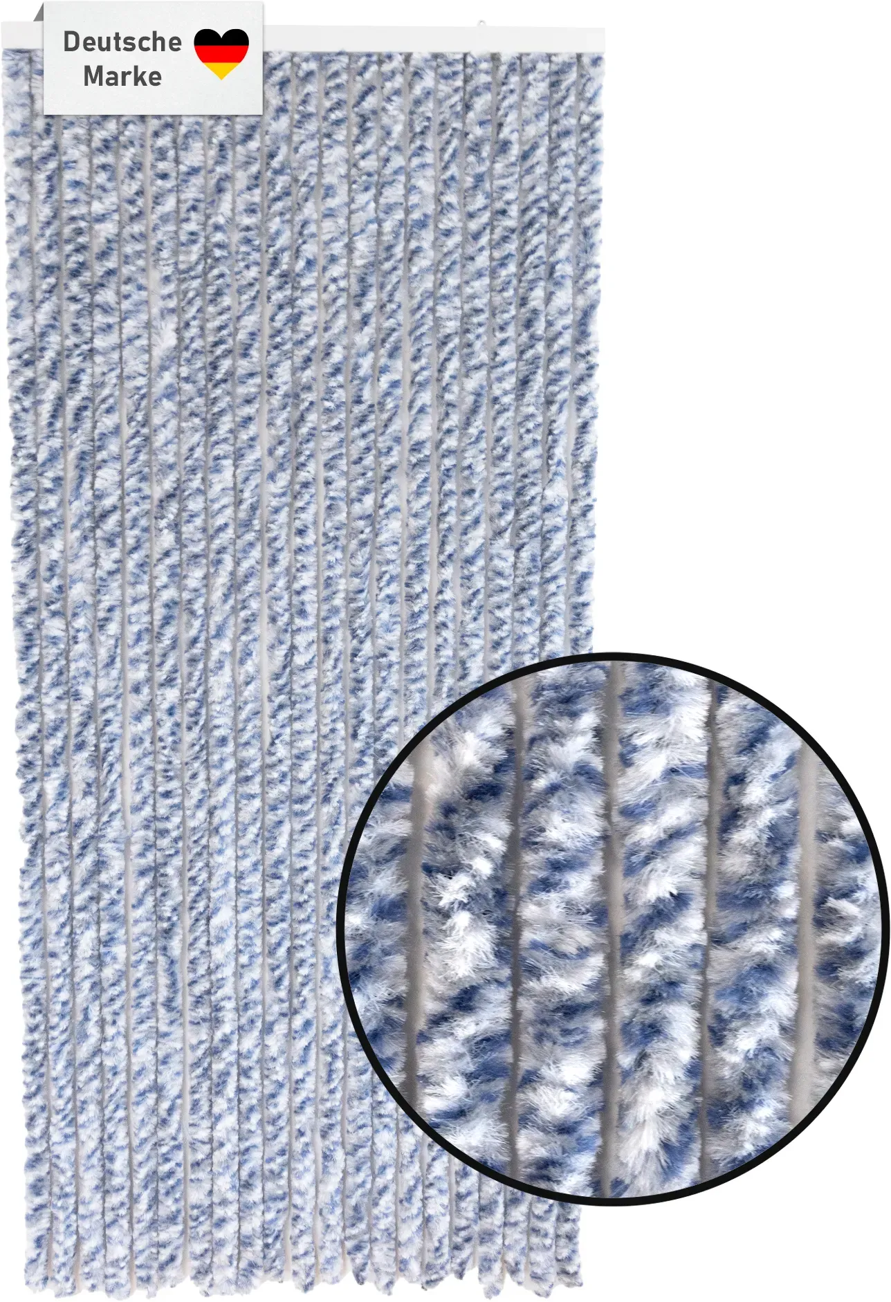 Flauschvorhang 90x200 cm blau weiß, Wohnwagen Fliegenschutz, Türvorhang