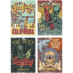 Artland Poster »Surfen in Kalifornien«, Sprüche & Texte, (4 St.), Poster, Wandbild, Bild, Wandposter Artland Farbe Bild(er): bunt