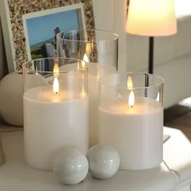 MARELIDA LED Kerze im Glas Windlicht H: 17,5 cm D: 10 cm weiß