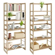CASARIA 2X Badregal Holz 5 Böden Belastbar Holzregal Bad Küche Keller Regal