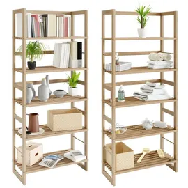 CASARIA 2X Badregal Holz 5 Böden Belastbar Holzregal Bad Küche Keller Regal