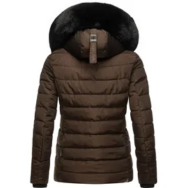 Navahoo Damen, warme Winter Steppjacke mit Abnehmbarer Kunstfell-Kapuze Milianaa Dark Choco Gr. S - S