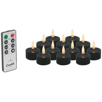 LC Home LED-Kerze LED Kerzen Set Winter Echtwachs Timerfunktion Fernbedienung dimmbar (Set, 12-tlg., LED Kerzen Winter, Teelicht und Stumpenkerze mit Reflexionsspiegel), LED Kerzen mit Timerfunktion Fernbedienung Dimmbar schwarz Ø 4.5 cm x 2.5 cm