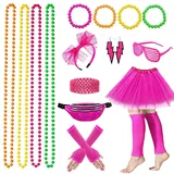 YADODO Kostüm für Damen, 80er Jahre, Neon, Tutu, Neon-Tasche, Brille, Haarband, Halsketten, Armbänder, Beine, Ohrringe 80er 90er Jahre, Verkleidung für Damen und Kinder, Party, Abend