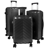 Trendyshop365 Trolleyset Koffer Set Meran, 5 Farben, 4 Rollen, (Hartschale, 3 tlg), Polycarbonat, TSA-Schloss, Carbon-Look, Zwillingsrollen schwarz