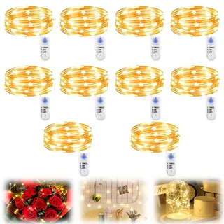 10 Stück LED Lichterkette Batterie mit Timer, 2M 20er Lichterkette mit Batterie DrahtlichterketteLichterkette Batteriebetrieben Fairy Light für Party Hochzeit Beleuchtung Deko (10, Warmweiß)