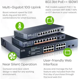 ZyXEL 16-Port 2.5 Multi-Gig-Switch | Cloud/Smart Managed | PoE++ @ 180W | 8 x PoE++ (60W) | 2 x 10G SFP+ | Rackmontage [XMG1915-18EP]