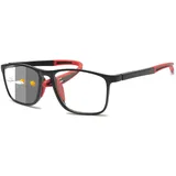 Lanomi Selbsttönende Lesebrille mit Sonnen Schutz Damen Herren Photochrome Brille 1,0 bis 3,5 Blaulichtfilter Rechteckig Flexibel Sonnenbrille Schwarz Rahmen Rot Arm(Grau photochrom) 2.5 - M
