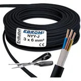 EBROM Starkstromkabel NYY-J 3x6 mm2 - Erdkabel - Meterware Auswahl in 5-Meter-Schritten, ab 5 Meter